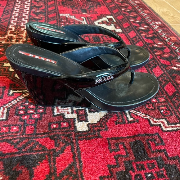 Prada Patent Wedges Sandals 37 - Picture 3 of 8